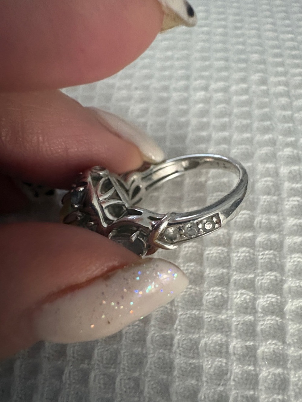 Sterling Ethiopian Opal Halo Ring with Blue Accent Stones sz 6 - Picture 3 of 4